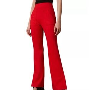 Maeve Knit Flare Pants Red Split Hem Size S